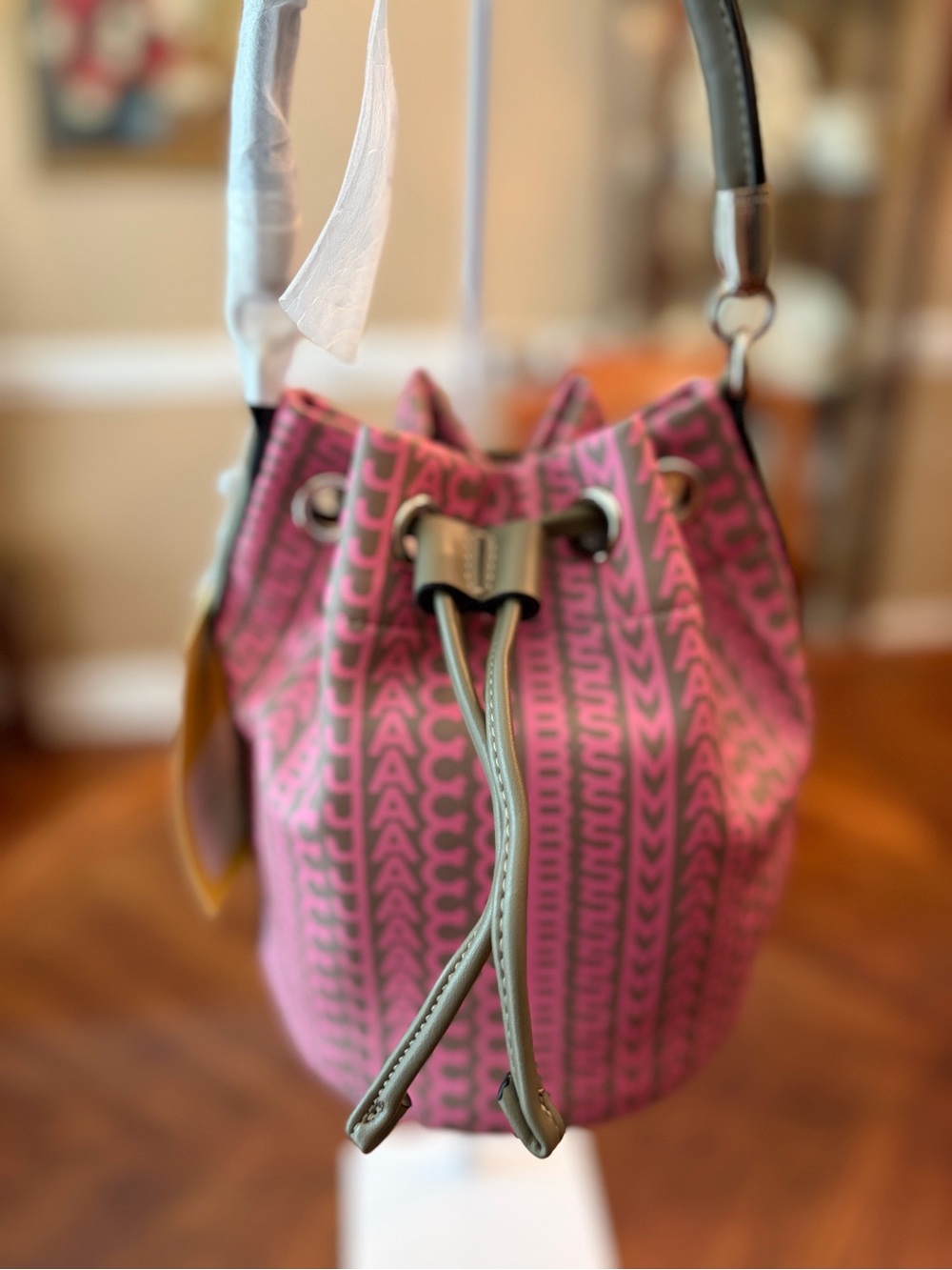 NWT Marc Jacobs Pink Patterned Drawstring Micro Bucket Bag
